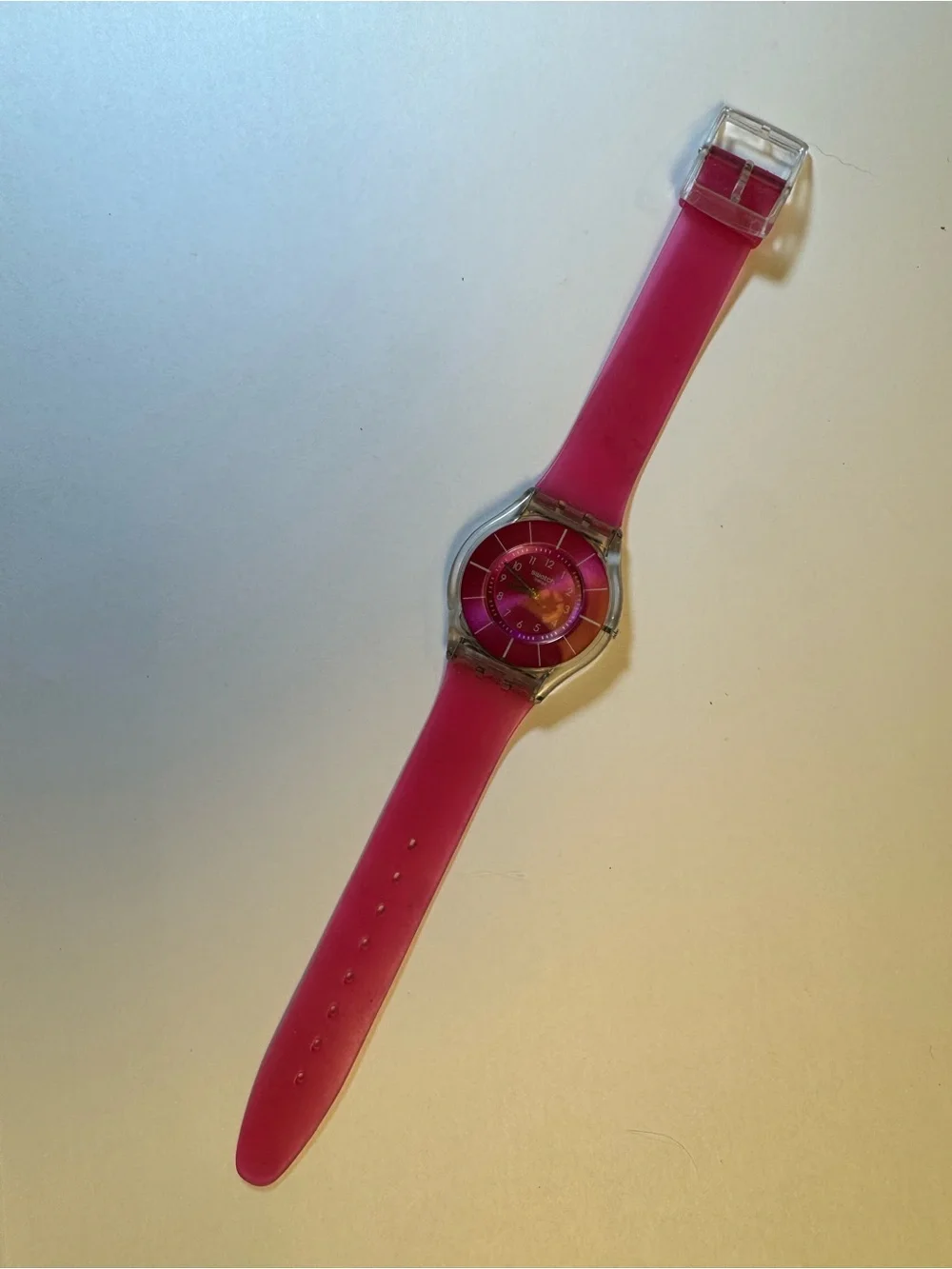 Swatch SFK362 Pink Classiness 34mm analog watch w/ jelly-style strap